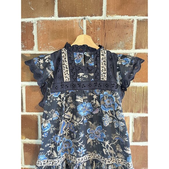 Sea New York Tess Floral Print Mini Dress A Line With Eyelet Lace and Pockets Si - Picture 5 of 12